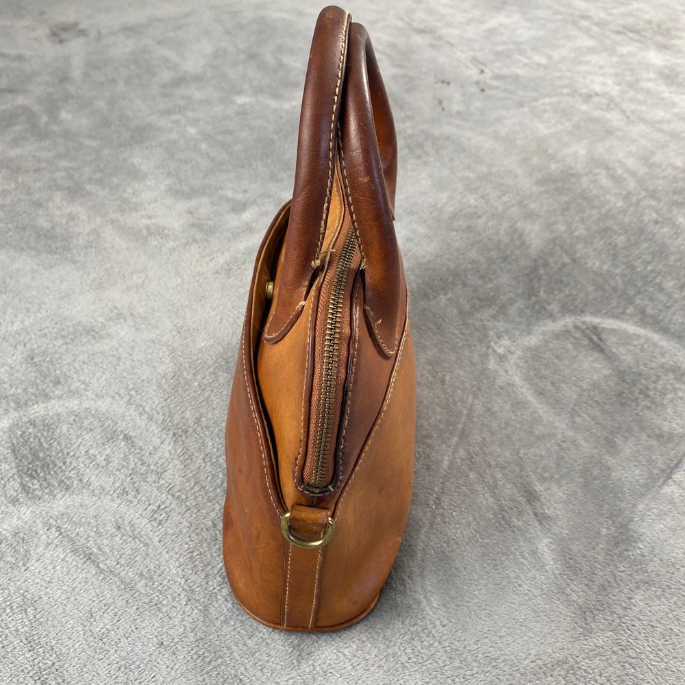 Vintage G.H. Bass Co Satchel Bag M Tan Leather Dome Style Patina Brass Hardware - Picture 9 of 12